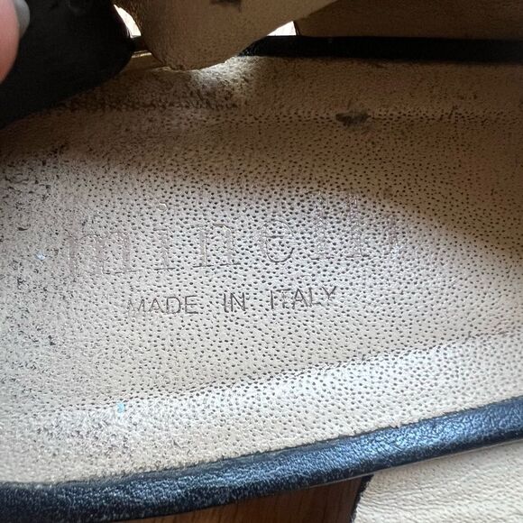 Minelli Block Heel Sandals Size 36 Black Crocodile Leather Cross Strap Peep Toe - Picture 7 of 8